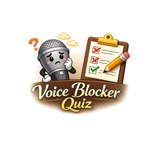 Friendly Voice Blocker Quiz illustration with microphone and checklist